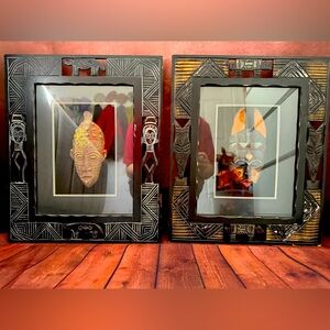 Vintage Quan 2 AFRICAN Picture Frame Mask Framed African Tribal 3D Wall Art Box